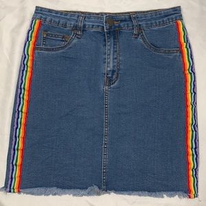 Jean Skirt with rainbow stripes
